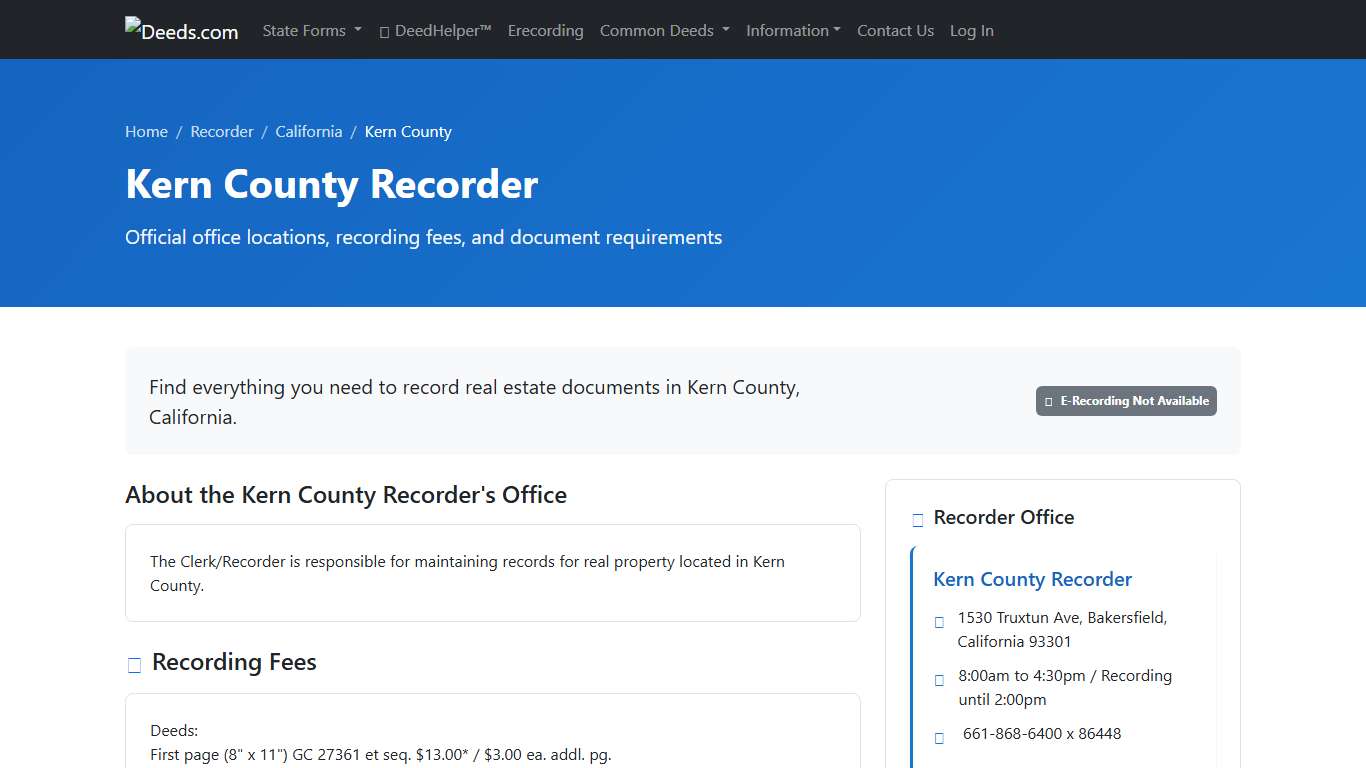 Kern County Recorder Information, California - Deeds.com